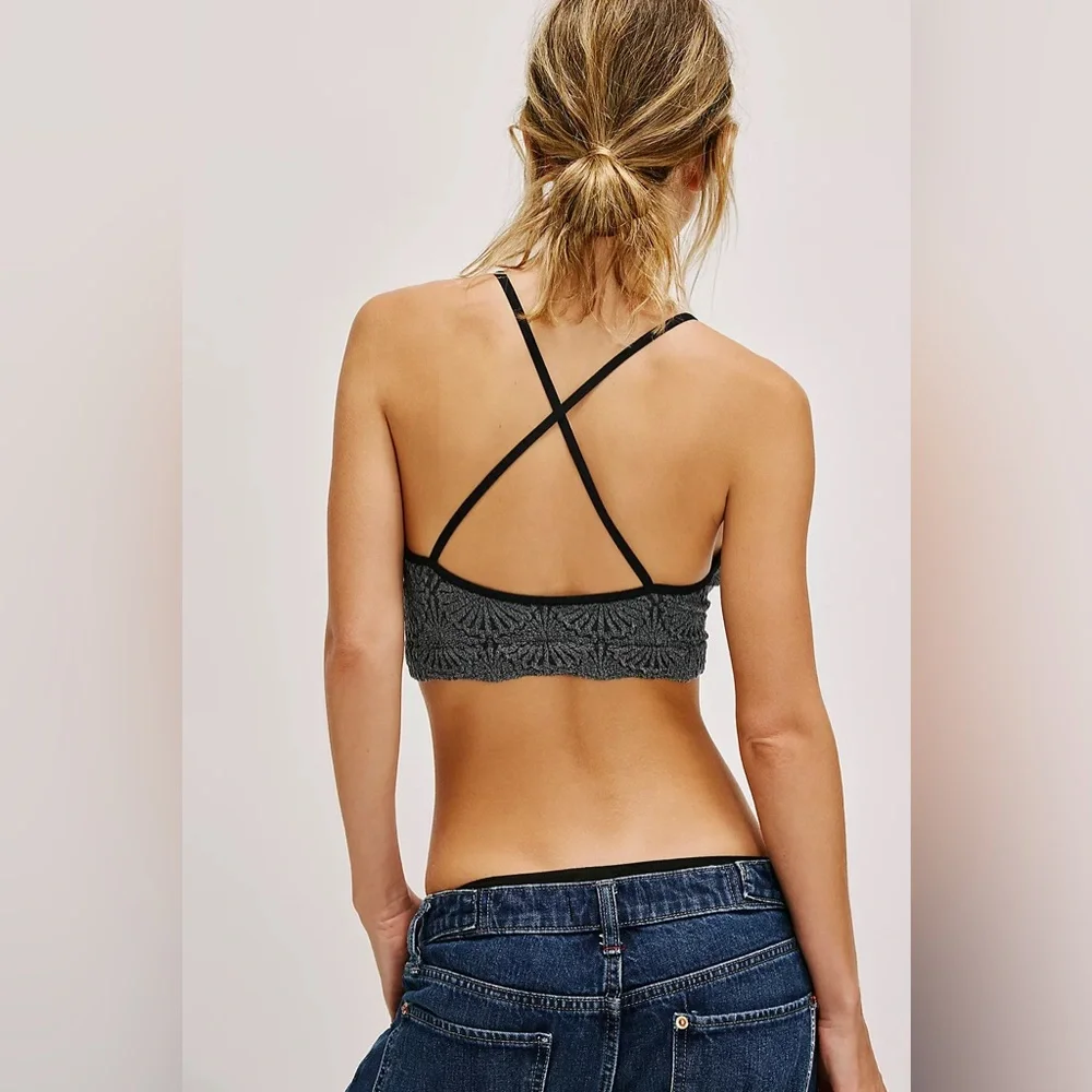 NWOT Free People Floral Textured Cross Back Bralette Black Size XS/S